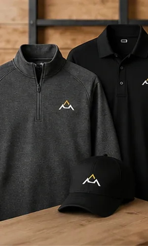 Coordinated branded quarter zip, polo, and cap program