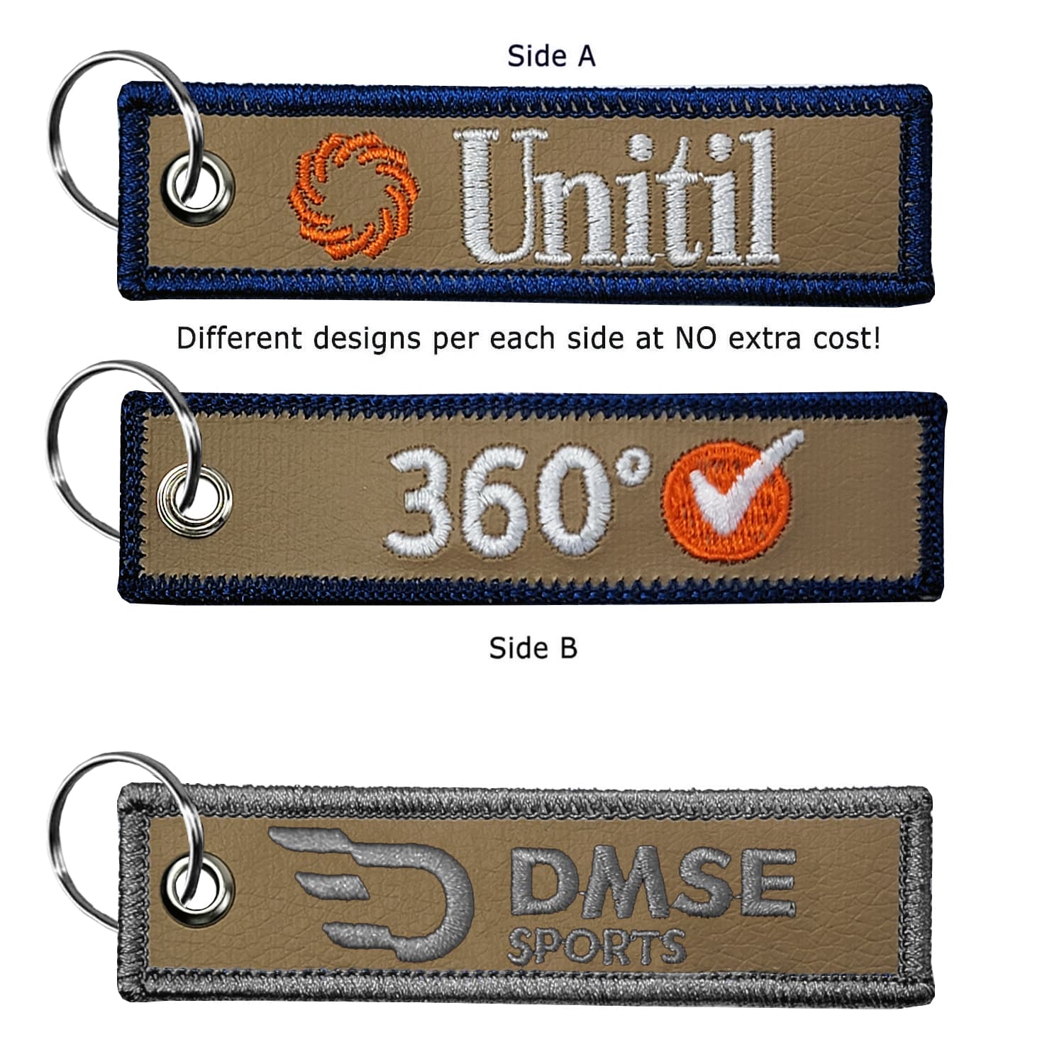 1" x 4" Two Sided Embroidered Medium Size Faux Leather Key Ring