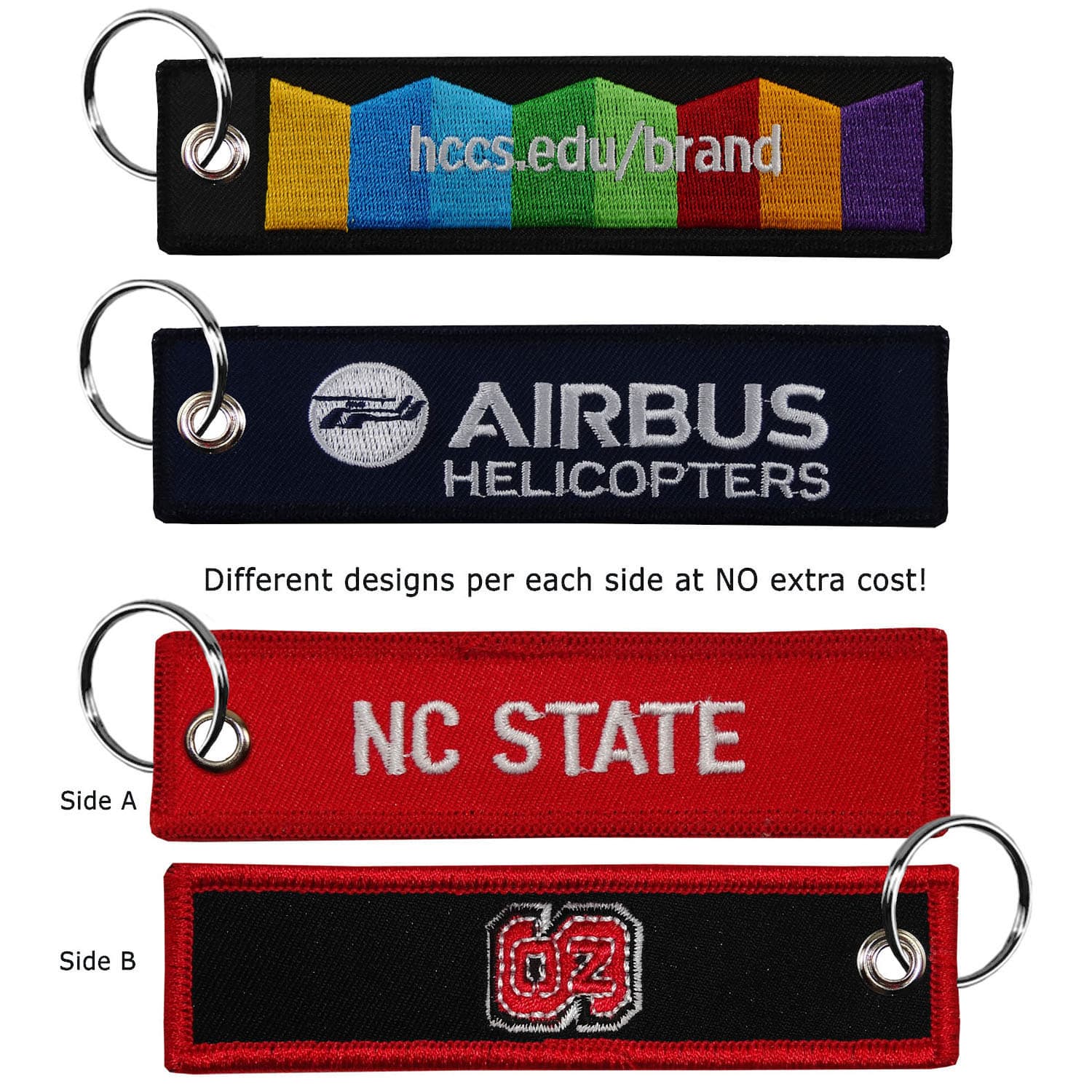 1" x 4" Two Sided Embroidered Medium Size Key Ring