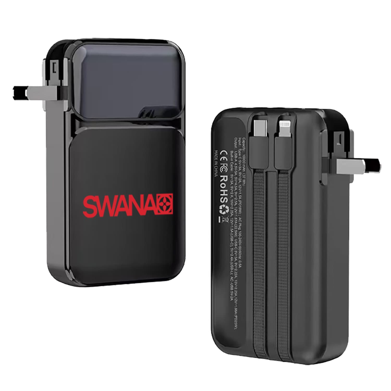 10,000 mAh Portable Charger w/Built In Wall Plug Power Bank