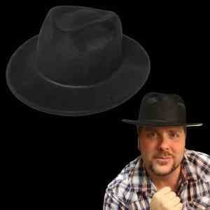Black Velour Fedora Gangster Hat