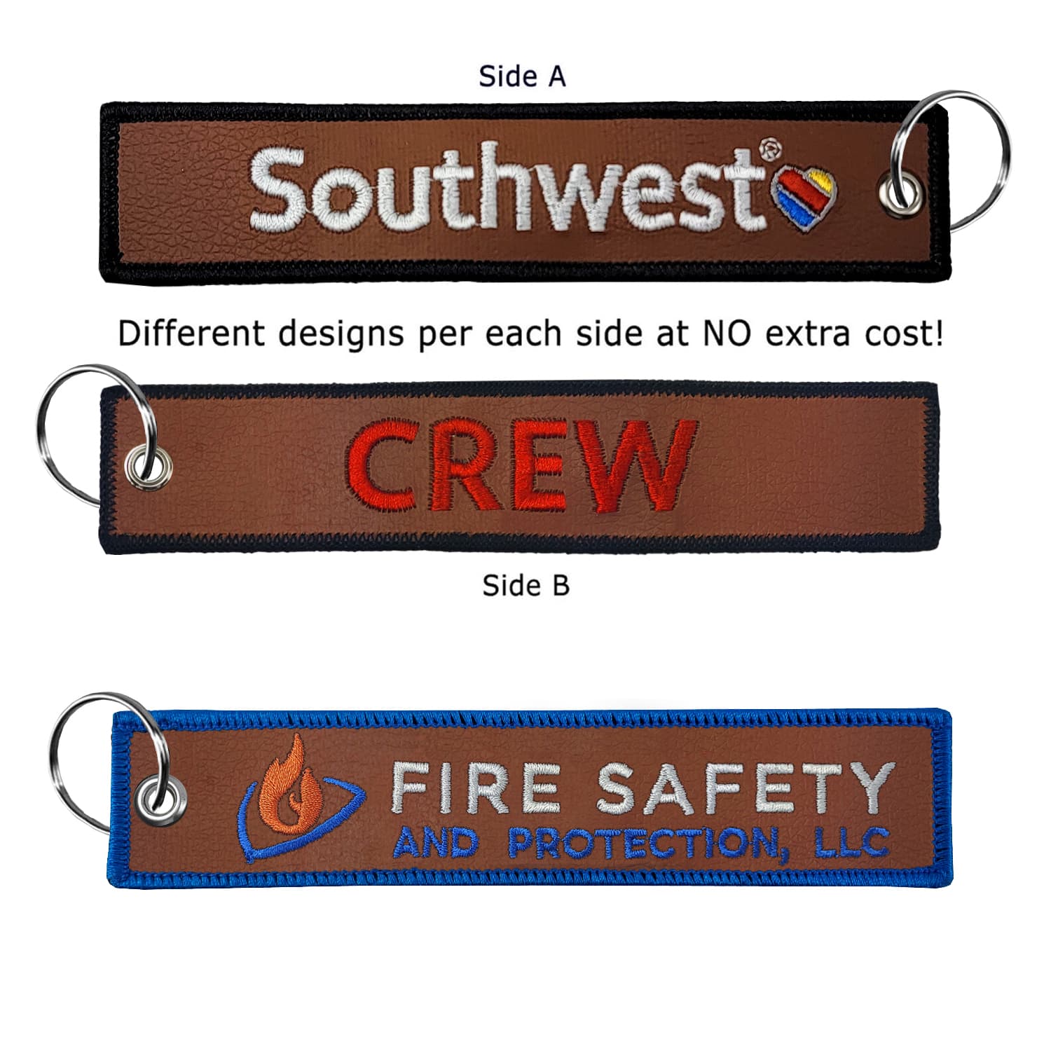 1 ¼" x 6 ¼" Two Sided Embroidered Big Size Faux Leather Key Ring