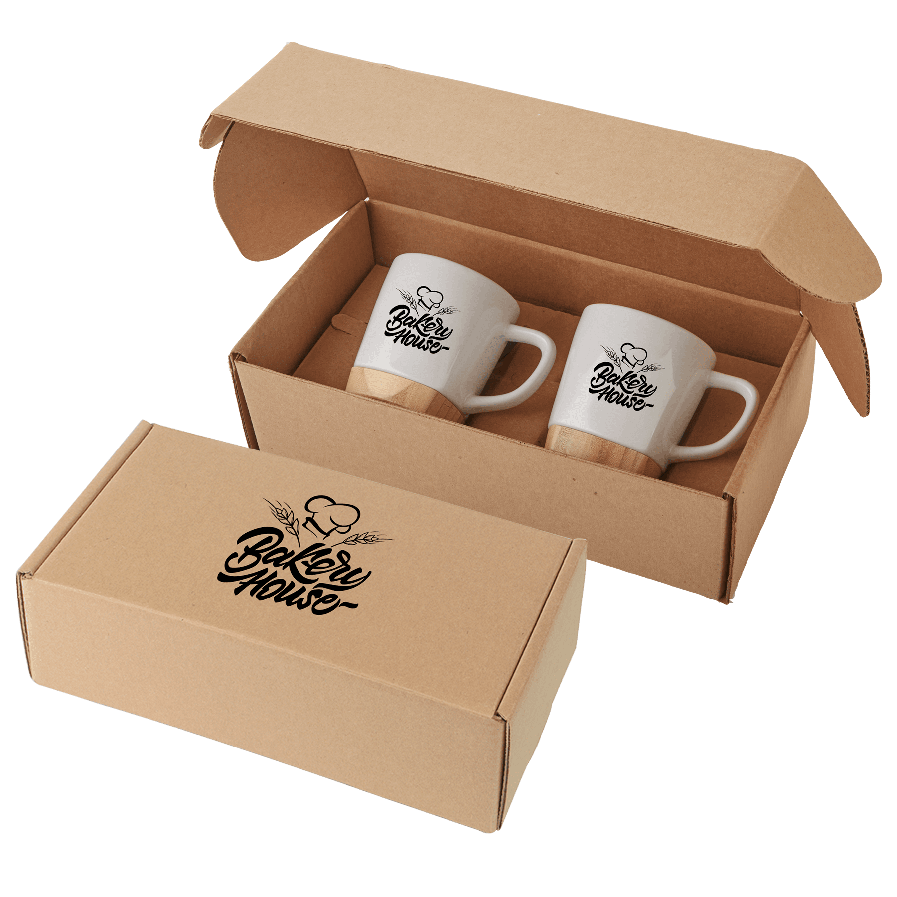11 Oz. Ceramic Mugs w/Removable Bamboo Coaster Gift Set
