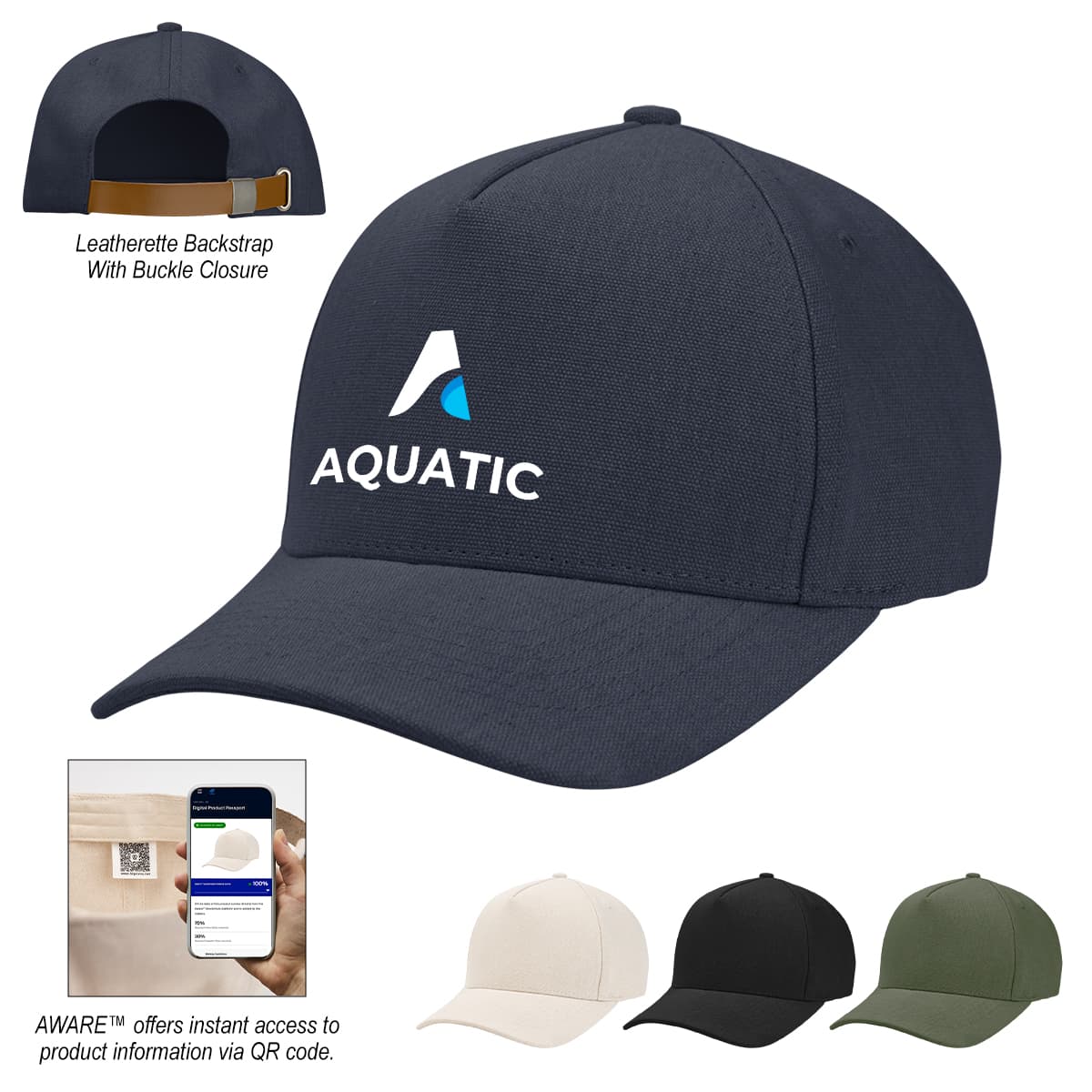AWARE™ Recycled Cotton Cap with Leatherette Backstrap