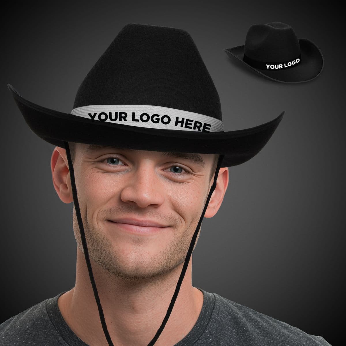 Black Cowboy Hat with White Band(Imprinted)