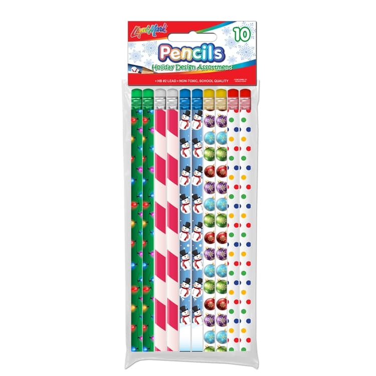 10pk Holiday Theme # 2 Fashion Pencils with Eraser