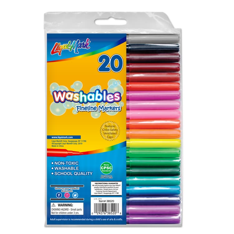 20 Pack Washable Fineline Markers - Pouch Set - Assorted Colors