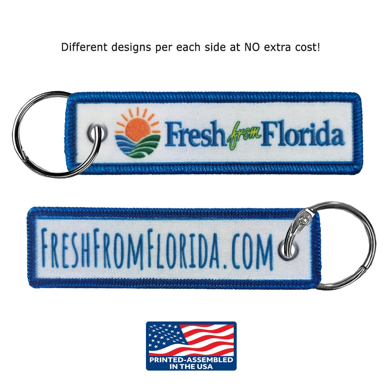 1 1/2" x 5" Two Sided 4CP Dye Sub Medium Size Key Ring with Merrow Border