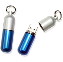 128MB Pill Shaped USB 2.0 Flash Drive with Keyring.