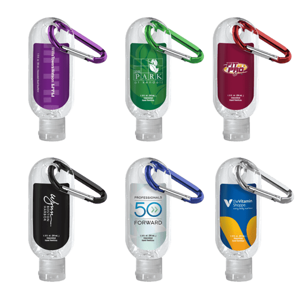 1.9 oz. Clear Sanitizer in Clear Bottle with Carabiner