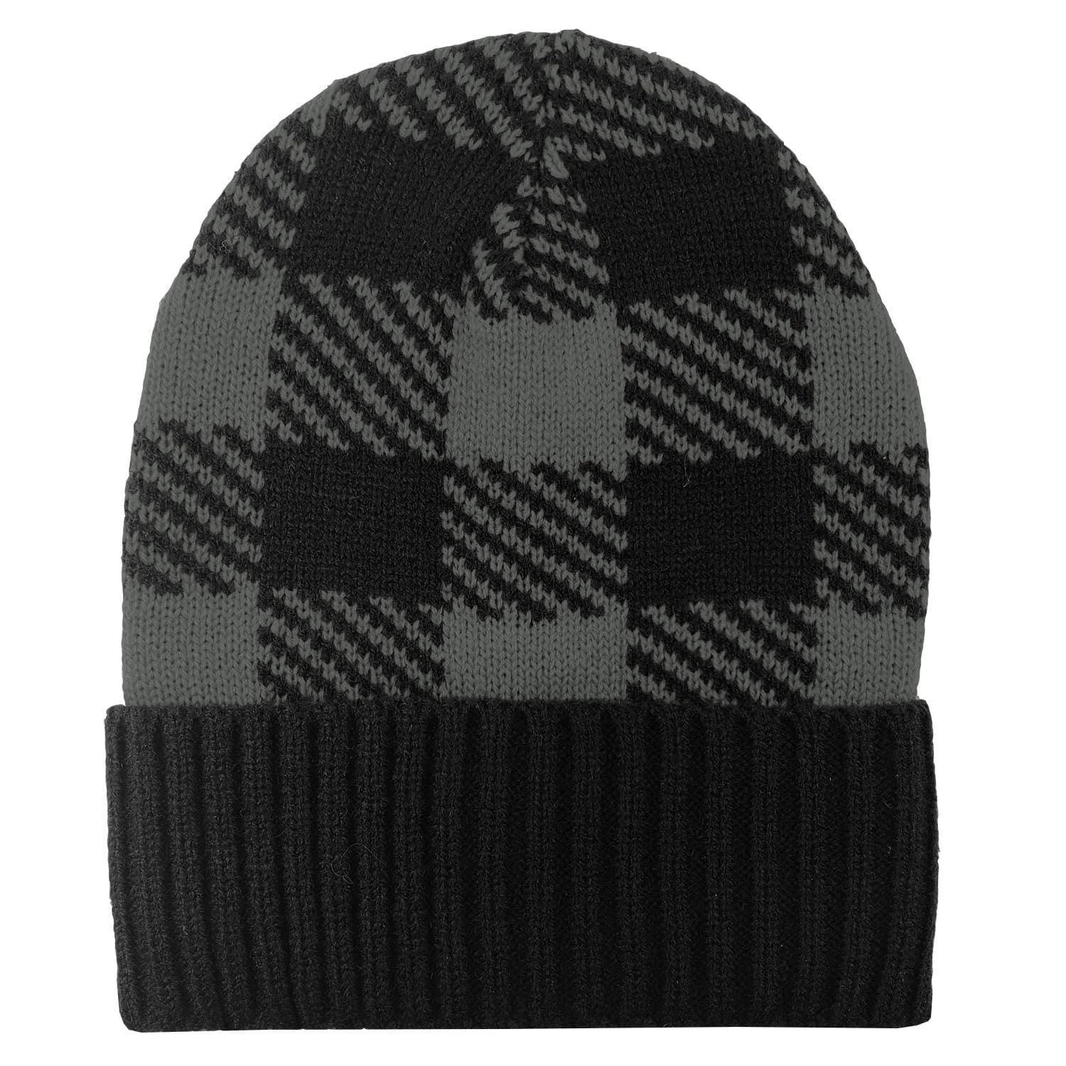 Buffalo Plaid Knit Rolled Beanie Cap