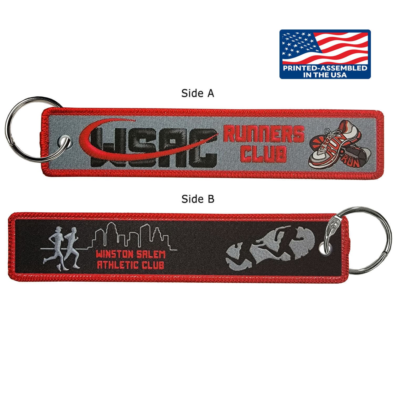 1 ¼" x 6 ¼" Two Sided Dye Sub Big Size Key Ring with Merrow Border