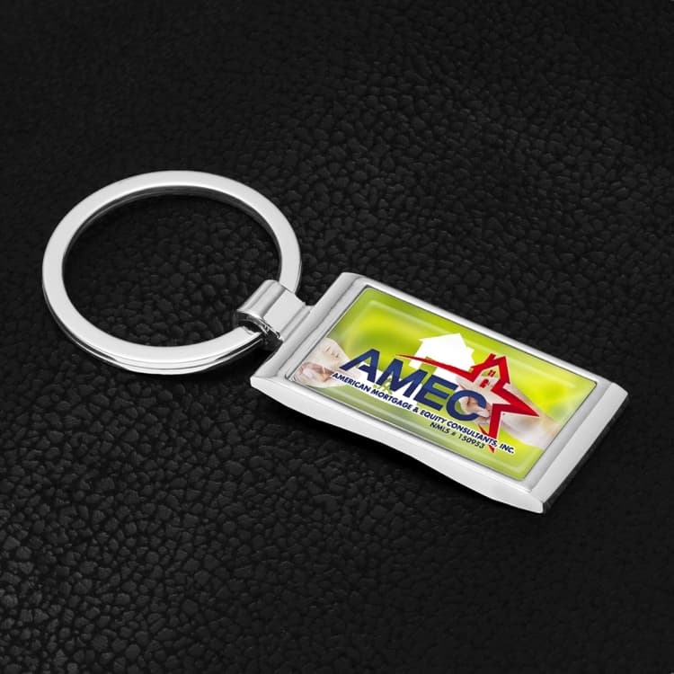 "Geo" Economy Laser Engraved Metal Keyholder w/ Dome Imprint