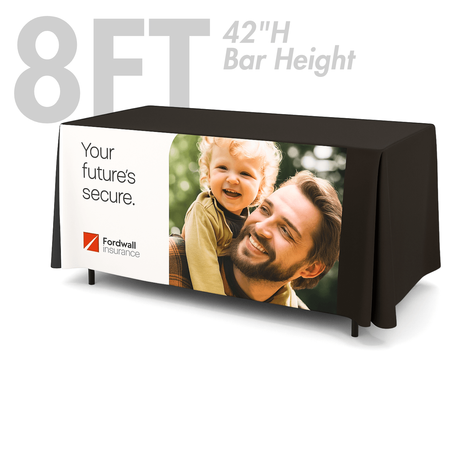 8' Fitted Table Cover, Front Panel Print (Bar Height, 42")